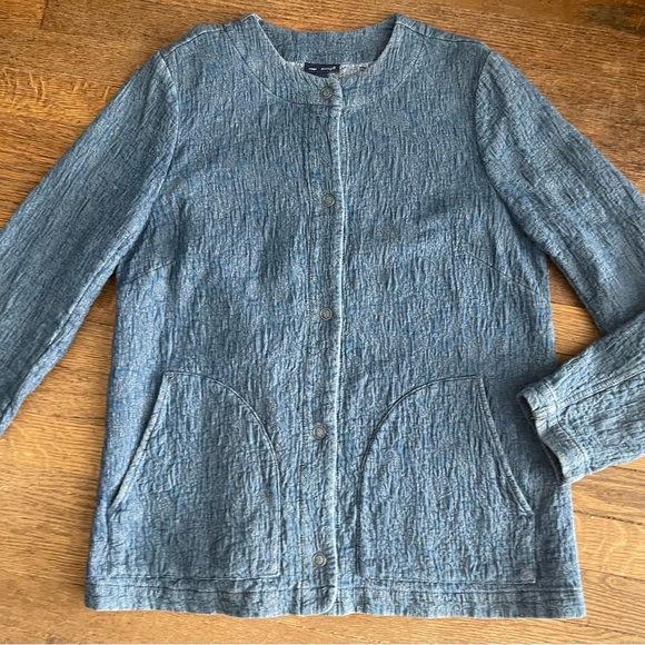 Pure Jill Indigo Denim Blue Crinkle Jacket - Picture 2 of 5
